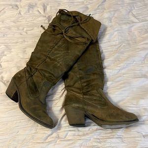Brown suede knee high boots